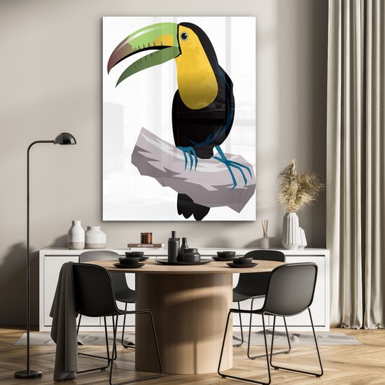 MuchoWow® Peinture sur verre 90x120 cm - Peinture sur verre acrylique - Illustration d'un toucan - Photo sur verre - Peintures