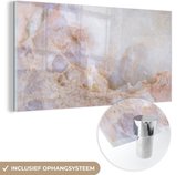 MuchoWow® Glasschilderij 120x60 cm - Schilderij acrylglas - Roze rotsen als achtergrond - Foto op glas - Schilderijen