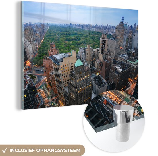 MuchoWow® Glasschilderij 150x100 cm - Schilderij acrylglas - New York - Central Park - Architectuur - Foto op glas - Schilderijen
