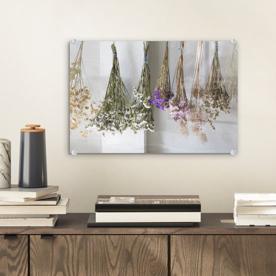 Peinture sur Verre - Différentes Fleurs de Limonium Suspendues à Sécher - 30x20 cm - Peintures sur Verre Peintures - Photo sur Glas