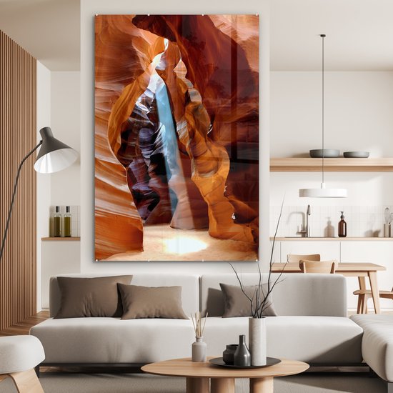 Peinture sur verre - La lumière du soleil à travers les crevasses étroites de l'Antelope Canyon - 120x180 cm - Peintures sur verre acrylique - Photo sur Glas