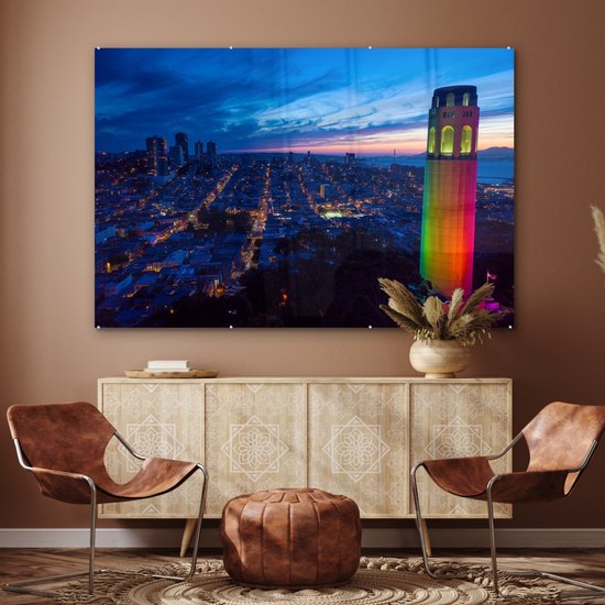MuchoWow® Peinture sur verre 150x100 cm - Peinture sur verre acrylique - Tour aux couleurs de l'arc-en-ciel - Photo sur verre - Peintures