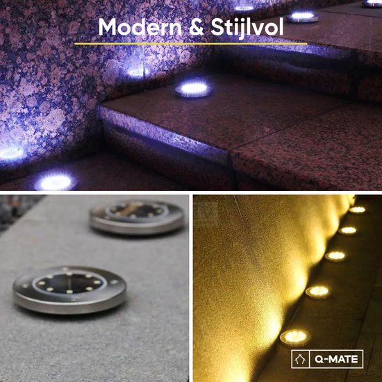 Q-Mate 4 x LED Solar Grondspot Zilver - Solar Tuinverlichting - Buitenlamp - Tuinverlichting op Zonne-Energie