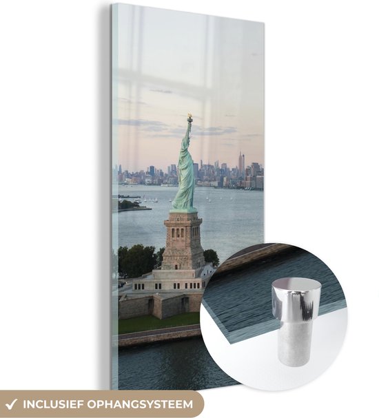 ® Glasschilderij 20x40 cm - Schilderij acrylglas - New York - Vrijheidsbeeld - Amerika - Foto op glas - Muurdecoratie woonkamer - Wanddecoratie slaapkamer - Schilderijen