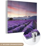 Peinture sur verre - Coucher de soleil sur les lavandes - 90x90 cm - Peintures sur Verre Peintures - Photo sur Glas