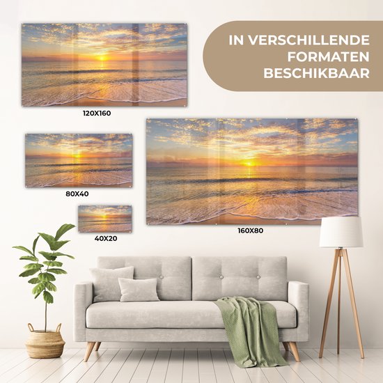 MuchoWow® Peinture sur Verre - Plage - Coucher de Soleil - Mer - 80x40 cm - Peintures sur Verre Acrylique - Photo sur Glas