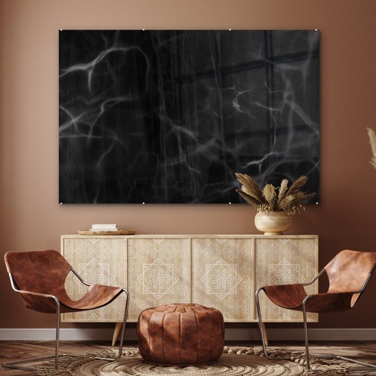 MuchoWow® Peinture sur verre 180x120 cm - Peinture sur verre - Marbre - Motifs - Zwart - Photo sur verre acrylique - Peintures