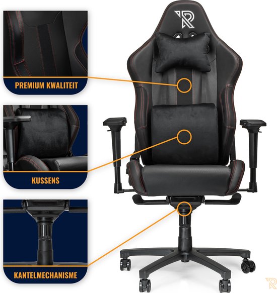 Ranqer Performance Gamestoel - Luxe Ergonomische Bureaustoel - Gaming Stoel voor volwassenen - 4D Armleuningen - Zwart