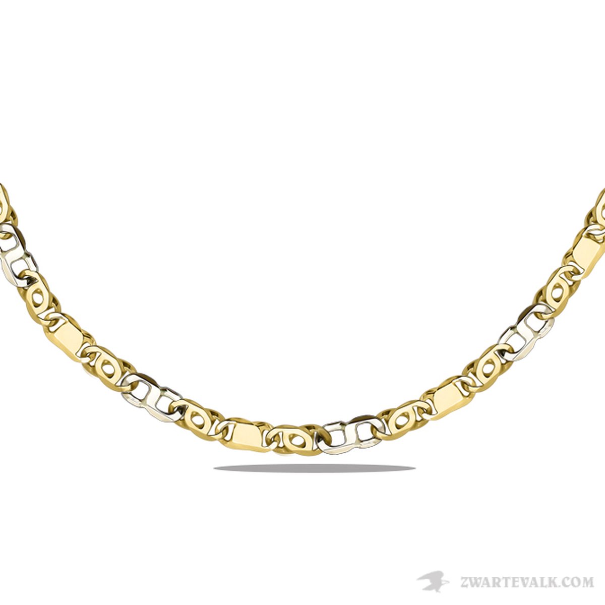 Juwelier Zwartevalk - 14 karaat bicolor gouden ketting met valkenoog schakel BF 1181/60cm