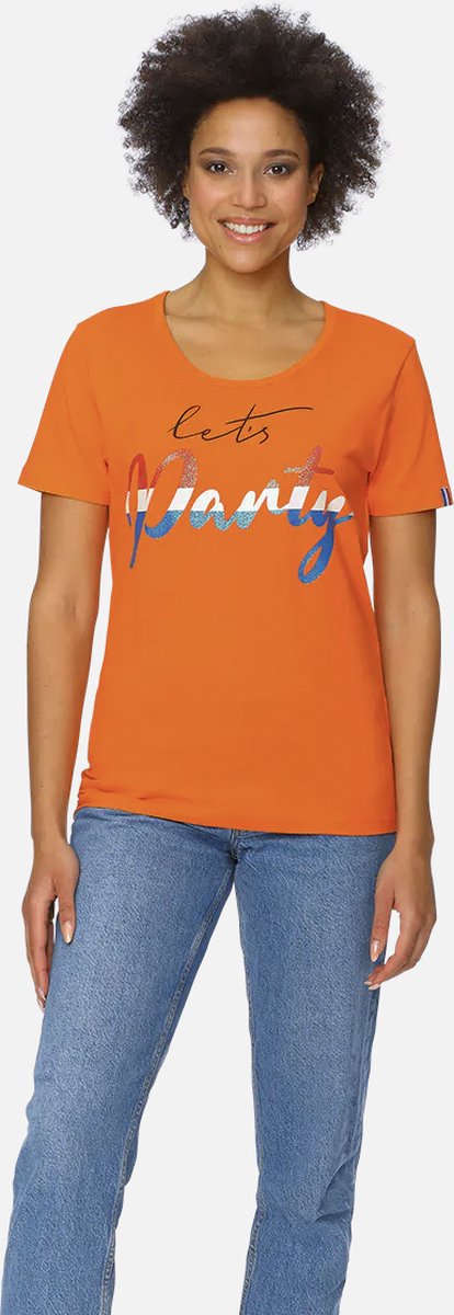 Oranje - T-Shirt Dames - Koningsdag - Let's Party - Maat M - 40-42