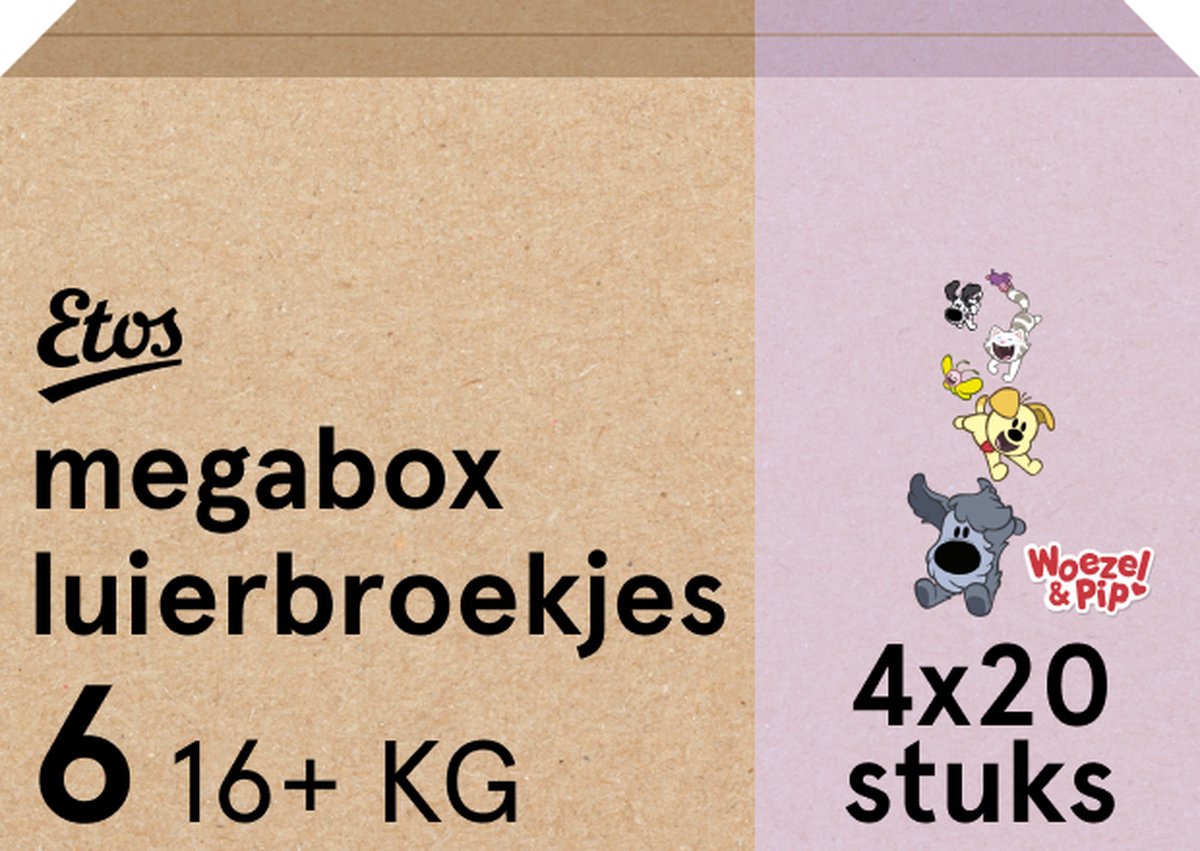 Goedkoopste Etos Luierbroekjes - Woezel & Pip - Maat 6 - 16 kg - Megabox - 80 stuks