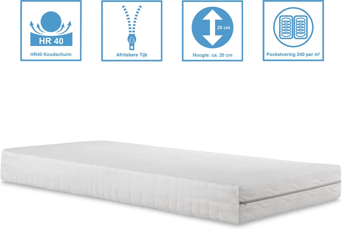 Anno 1588 Matras Comforta Supreme - Pocketvering - HR40 Koudschuim - Medium - 20cm - 200x220 cm Wit