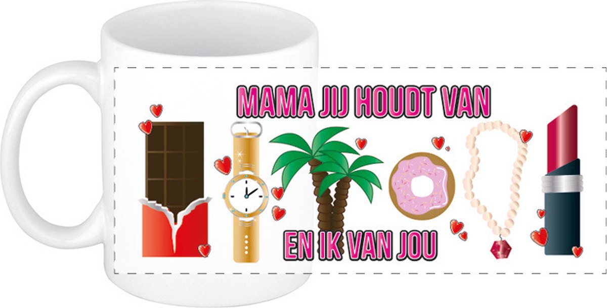 Bellatio Decorations moederdag mok - mama ik hou van jou - 300 ml - keramiek