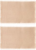 Secret de Gourmet placemats Kenya - 10x - beige - 45 x 30 cm - katoen - met franjes