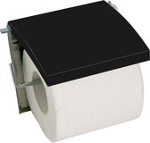 MSV Toiletrolhouder voor wand/muur - Metaal en MDF hout klepje - zwart