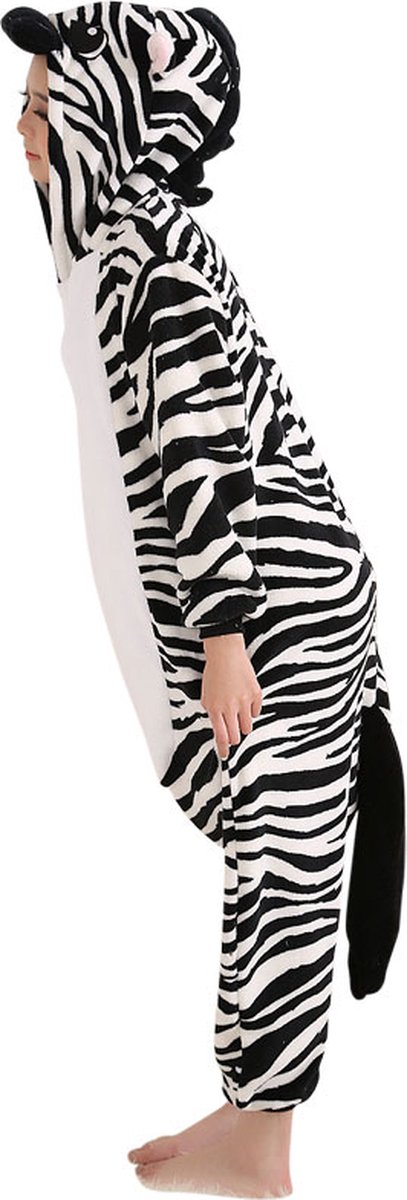 Zebra Onesie Pak Kostuum Outfit Huispak Jumpsuit Verkleedpak - Verkleedkleding - Halloween & Carnaval - SnugSquad - Kinderen & Volwassenen - Unisex - Maat XL voor Lichaamslengte (173 - 195 cm)