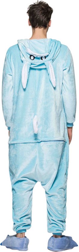 Konijn Blauw Onesie Pak Kostuum Outfit Huispak Jumpsuit Verkleedpak - Verkleedkleding - Halloween & Carnaval - SnugSquad - Kinderen & Volwassenen - Unisex - Maat L voor Lichaamslengte (168 - 175 cm)