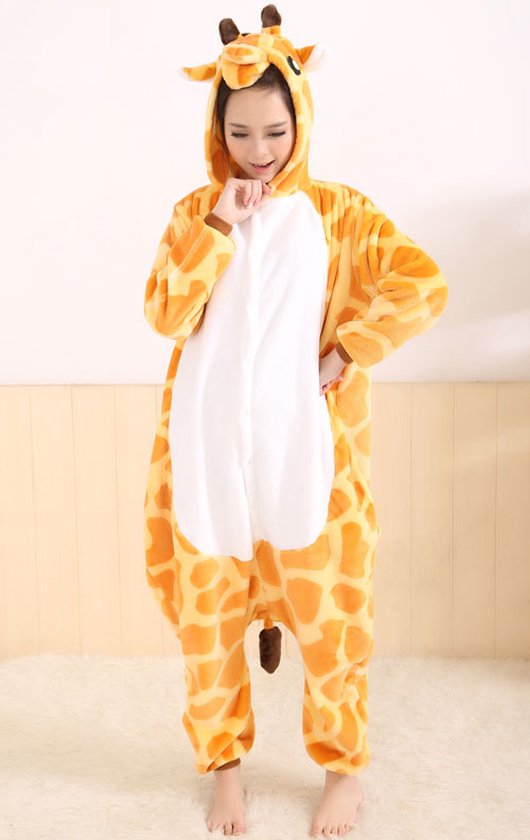 Giraffe Onesie Pak Kostuum Outfit Huispak Jumpsuit Verkleedpak - Verkleedkleding - Halloween & Carnaval - SnugSquad - Kinderen & Volwassenen - Unisex - Maat XXS voor Lichaamslengte (125 - 137 cm)