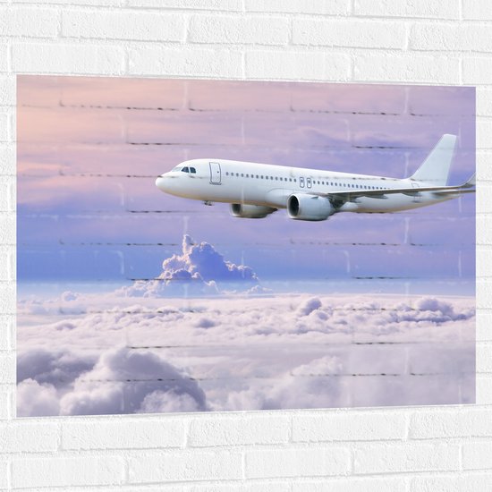Muursticker - Wit Passagiers Vliegtuig boven Wolkendek - 100x75 cm Foto op Muursticker