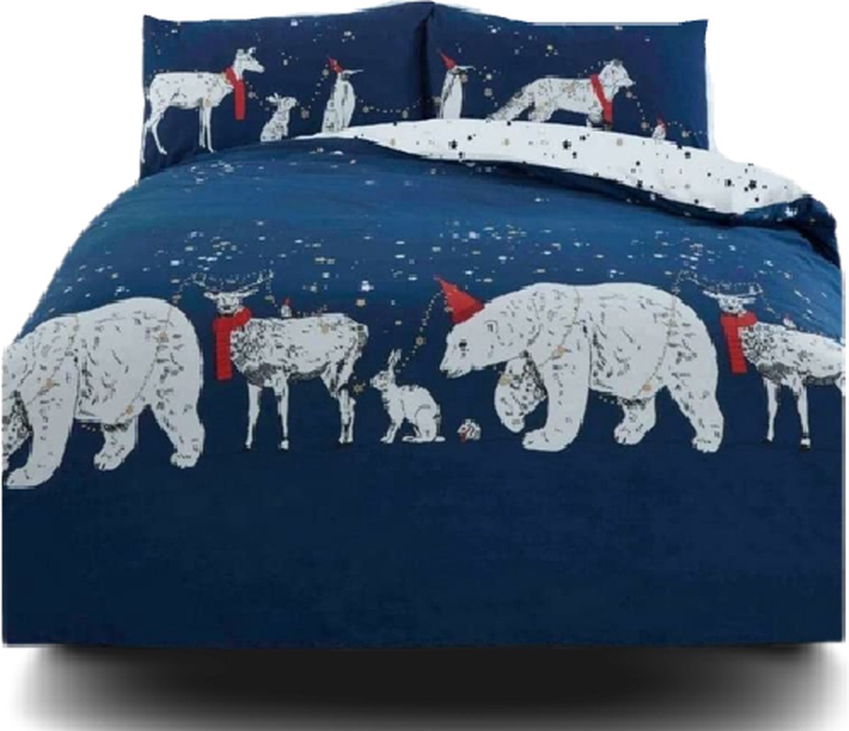 Polar Bears & Friends navy dekbedovertrek - 200x200 + 2st. 50x75 cm - Kerst