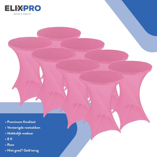 ElixPro - Premium statafelrok roze 8x - ∅80 x 110 cm - Tafelrok- Statafelhoes - Staantafelhoes - Extra dik voor een Premium uitstraling