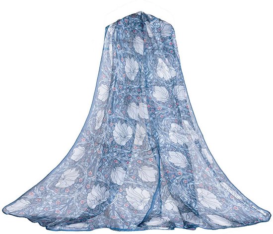 Sjaal - kunst - Pimpernel and Thyme - Blauw - William Morris - 100% pure zijde - 180x52 cm