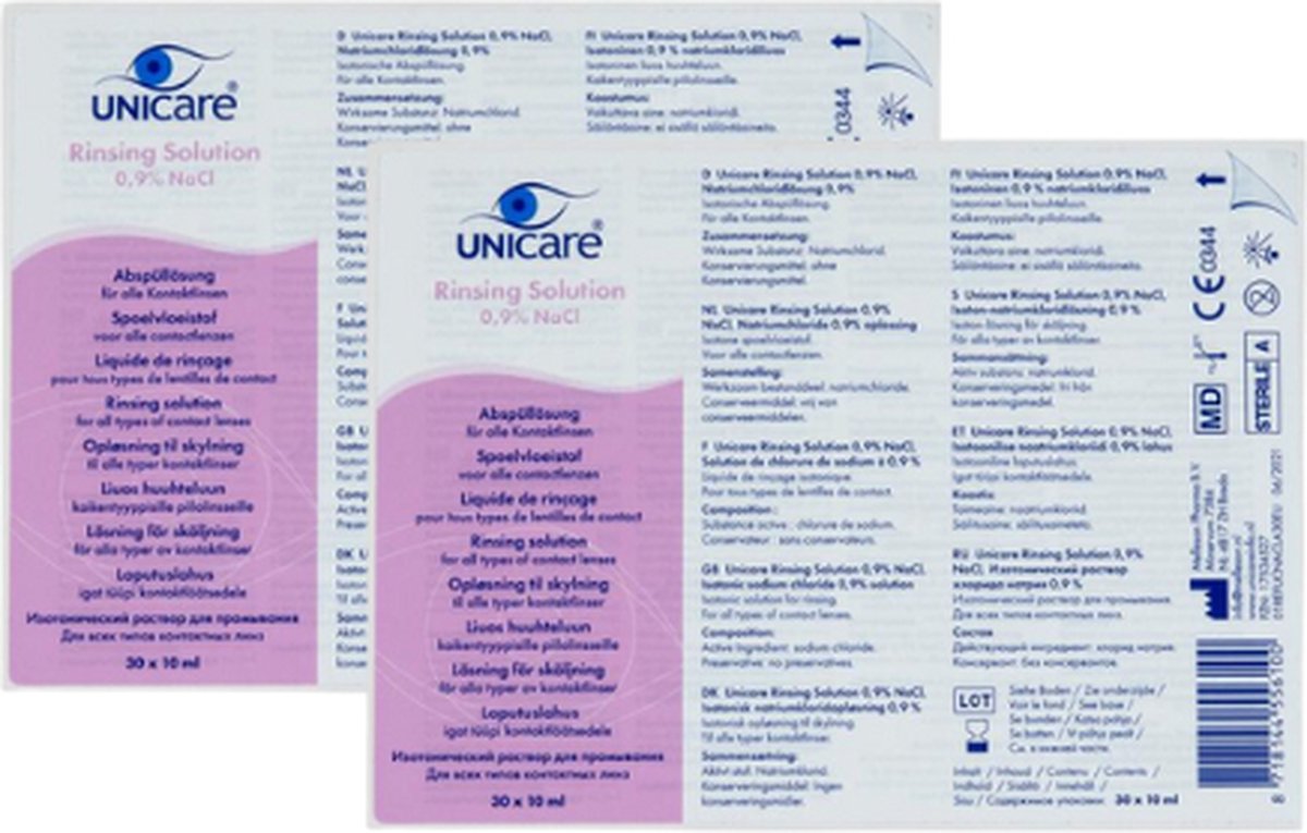 Unicare - Saline Ampullen Rinsing solution - 60 stuks - 60 x 10ML - 0.9% NaCI