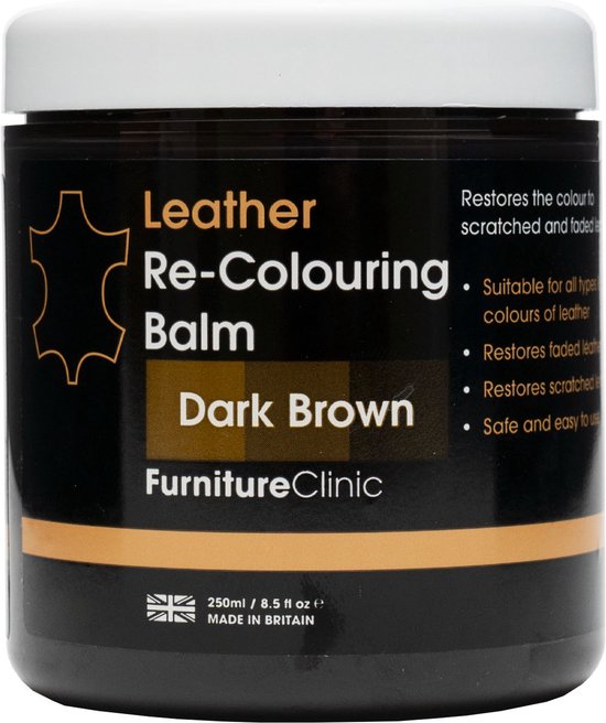 Leer Balsem -Kleur : Donker Bruin / Dark Brown - Kleur Herstel en Beschermen van Versleten Leer en Lederwaar – Leather Re-Colouring Balm - Furniture Clinic