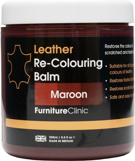 Pot met lederen herkleuringsbalsem in de kleur Maroon van Furniture Clinic. 250ml.