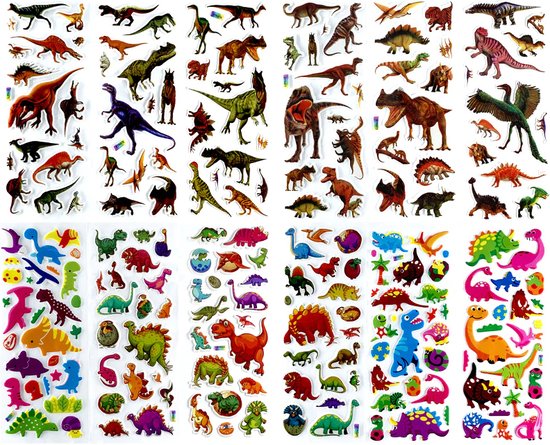 METIWA - 160 Stickers Dino - 12 Stickervellen Dinosaurus - Verschillende Sets - Dino Stickers - Stickers Kinderen