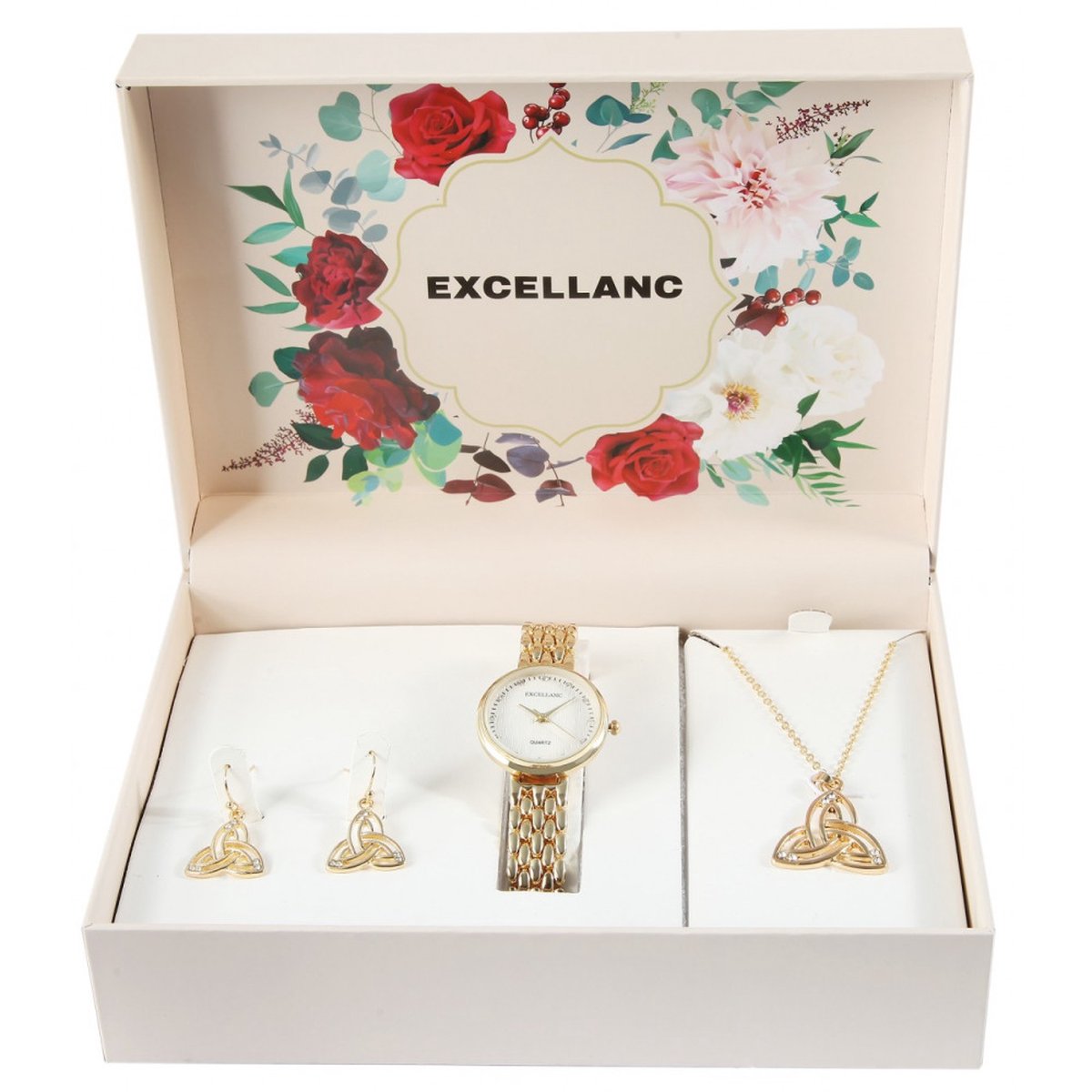 Excellanc dames cadeau set met horloge , oorbellen en ketting met hanger.