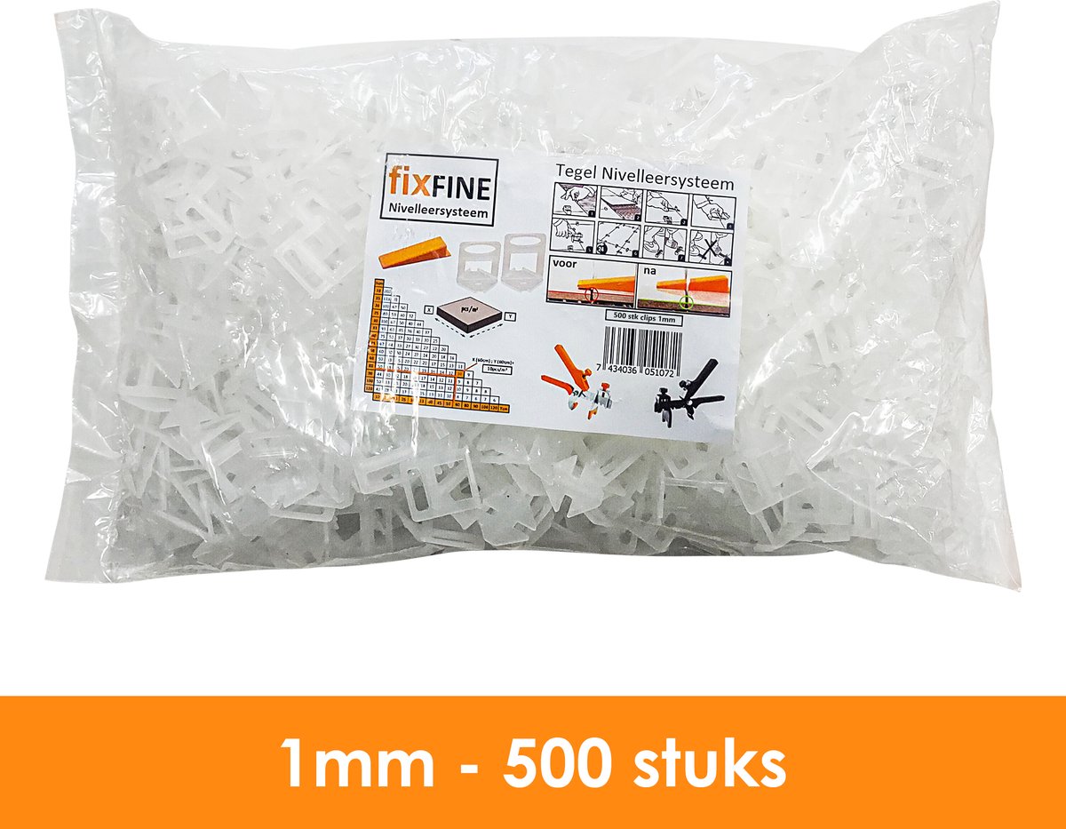 Fixfine - 1mm Tegel Levelling Clips – Tegel Dikte 3-13mm – 500 stuks - Tegel nivelleersysteem - de favoriet onder de tegelzetters