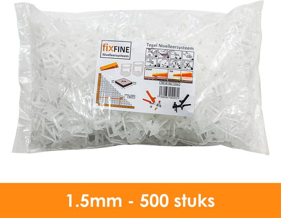 Fixfine - 1,5mm Tegel Levelling Clips – Tegel Dikte 3-13mm – 500 stuks - Tegel nivelleersysteem - Tegel levelling systeem