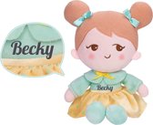 Sandra's Poppenkraam | Becky | knuffelpop | gratis met naam | groen truitje | geel jurkje