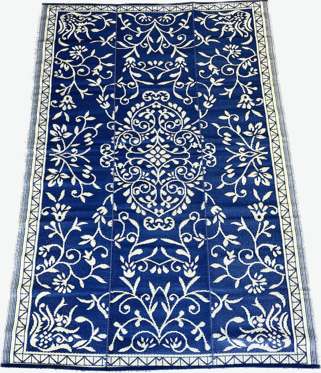 plastic vloerkleed-buitenkleed 180x270cm donkerblauw japanse bloem