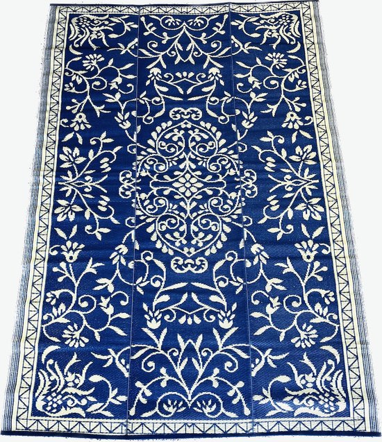 tapis plastique-tapis d'extérieur 180x270cm fleur japonaise bleu foncé