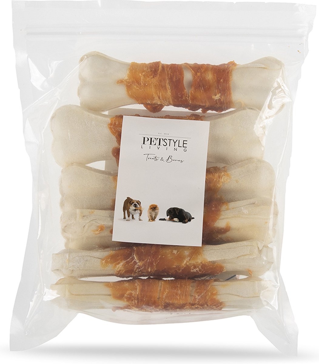 Bol.com Petstyle Living Geperste Botten met Kip - Hondensnacks - 16cm - 6 Stuks - Kauwbotten Hond aanbieding