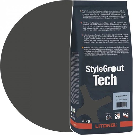 Foto: Litokol stylegrout tech zwart 1 voeg 3 kg voegmiddel kleur zwart