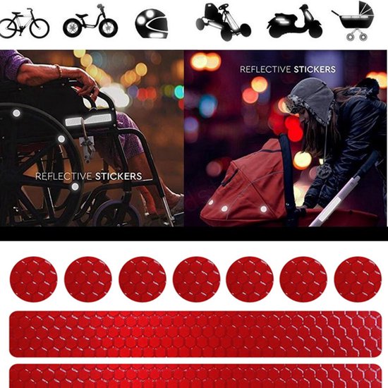 Reflecterende Veiligheids stickers rood - Reflectie tape voor in het verkeer - Maak wandelwagens, koffers, buggy's, skelters, helms, fietsen etc goed zichtbaar in het donker. van Just4Kids — afbeelding 5