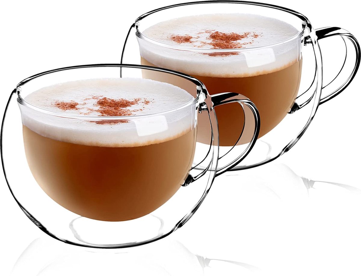 KADAX Dubbelwandige glazen mok, 280 ml, koffieglas, thermoglas voor thee, koffie, cappuccino, water, espresso, ijs, glas met handvat, koffiemok, theeglas met zweefeffect (2)