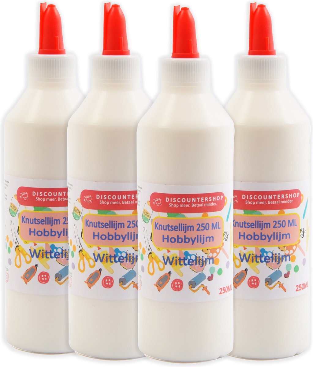 Knutsellijm 250 ml per fles - 1000 ML vier flesjes - Universele lijm voor knutselen - Knutsellijm voor kinderen - Betaalbaar en veelzijdig