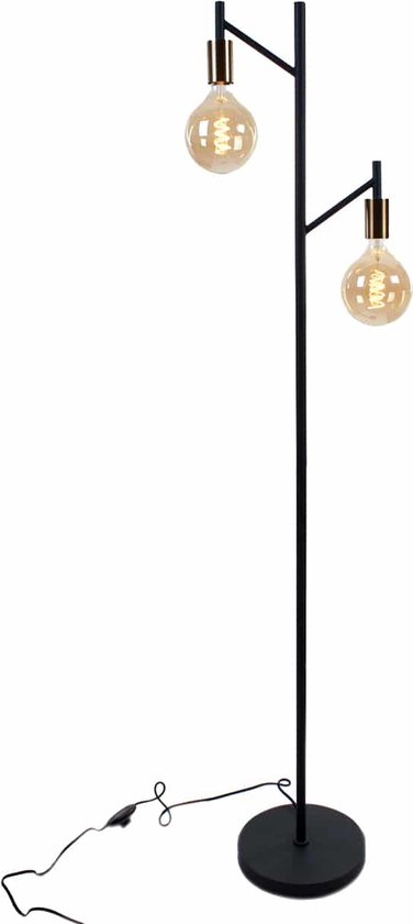 Moderne vloerlamp Sticks | 2 lichts | zwart / goud | metaal | 155 cm hoog | Ø 25 cm | staande lamp / vloerlamp | modern design