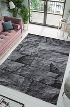 Flycarpets Jaden Modern Vloerkleed Muur - Zwart / Grijs - 80x150 cm - Laagpolig Tapijt Loper