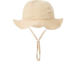 Schattige Vakantie Zonnehoed Linnen look - Beige / Zand / Khaki kleur | 3 – 18 Maanden | Baby – Kind | UV Werend | Elastiek – Licht Uitrekbaar | Strandhoedje - Zomer Accessoire | Voor op het strand of onderweg! | DH collection