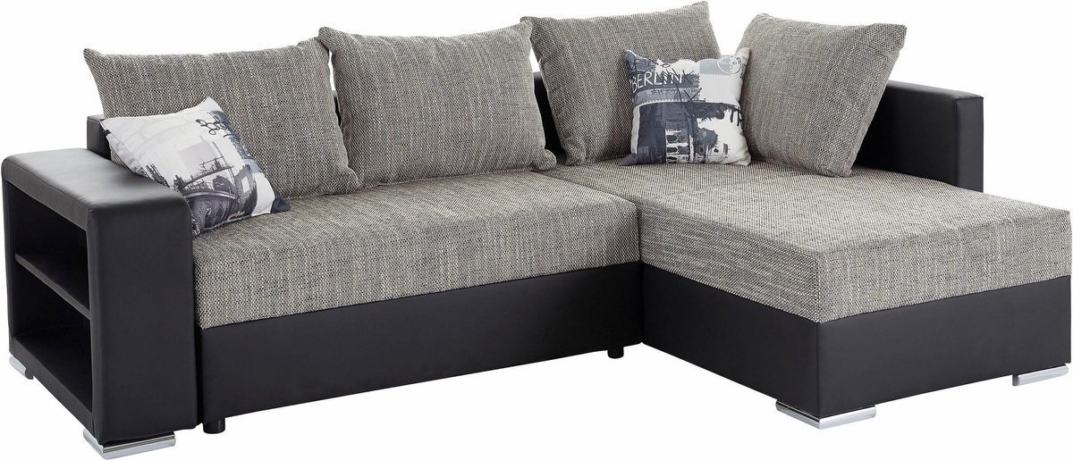 Hoekbank Johny - Zwart grijs - Hoeksalon met Bed en Opbergruimte
