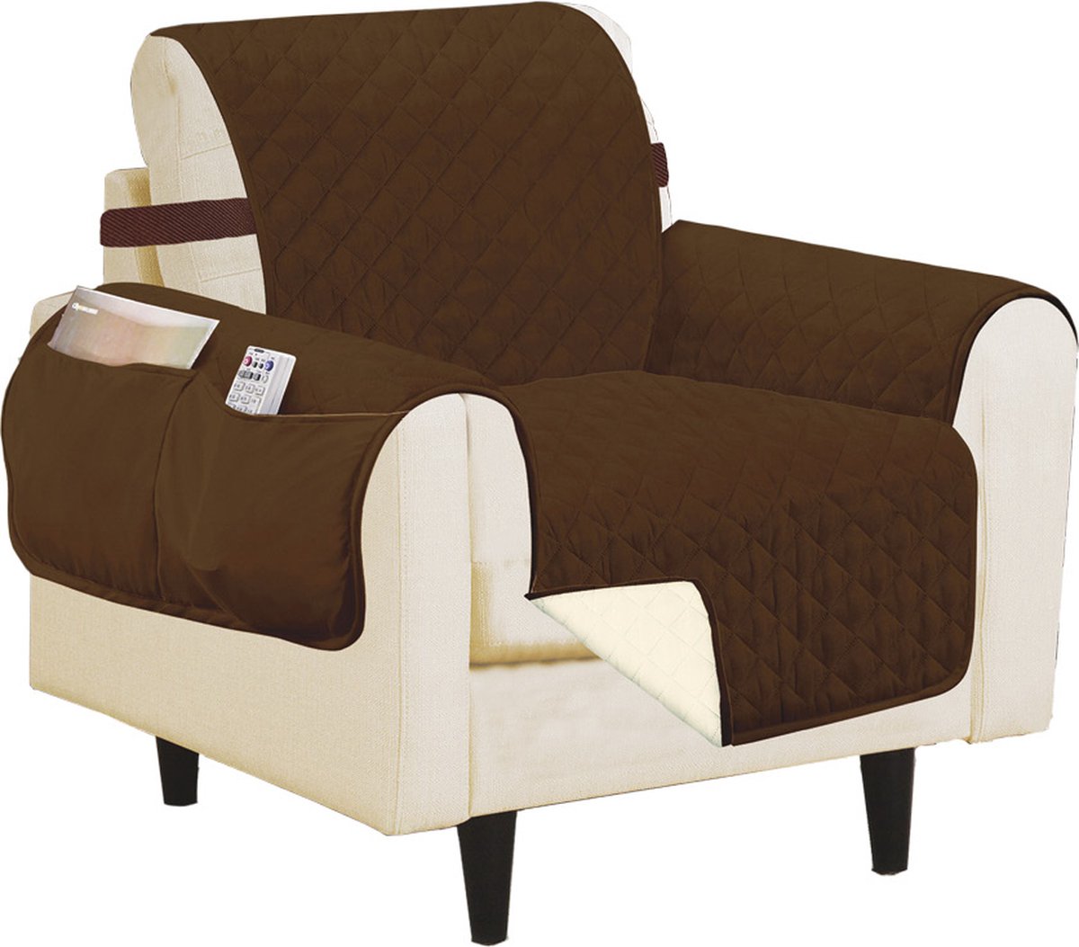 Orange Donkey, Couch Cover Stoelhoes Fauteuil - 165x177cm - Bruin/crème - Stoel Zetel Hoes - Sofa cover - Stoelbeschermer honden/katten - Waterafstotende Meubelhoes