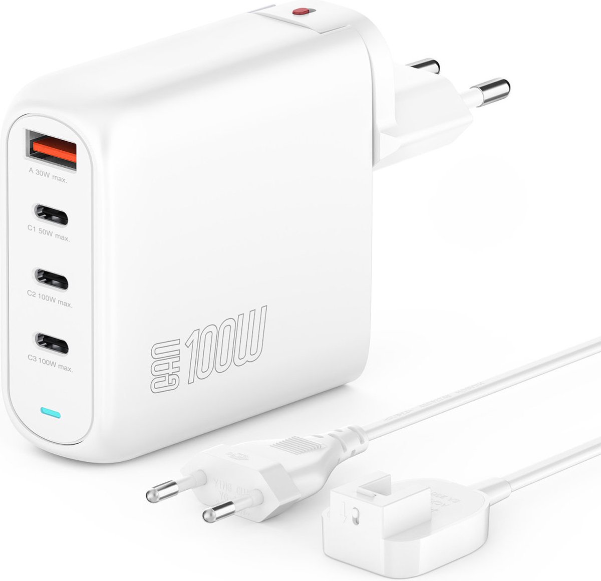 4smarts Flex Pro 100W 1x USB 3x USB-C Snellader Met Verlengkabel Wit
