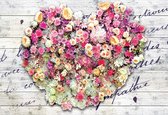 Fotobehang Flowers Vintage Wood Planks Heart | XXXL - 416cm x 254cm | 130g/m2 Vlies
