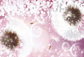 Fotobehang Dandelion Abstract Pink | XXL - 312cm x 219cm | 130g/m2 Vlies