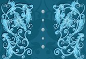 Fotobehang Floral Pattern Blue | XXL - 312cm x 219cm | 130g/m2 Vlies
